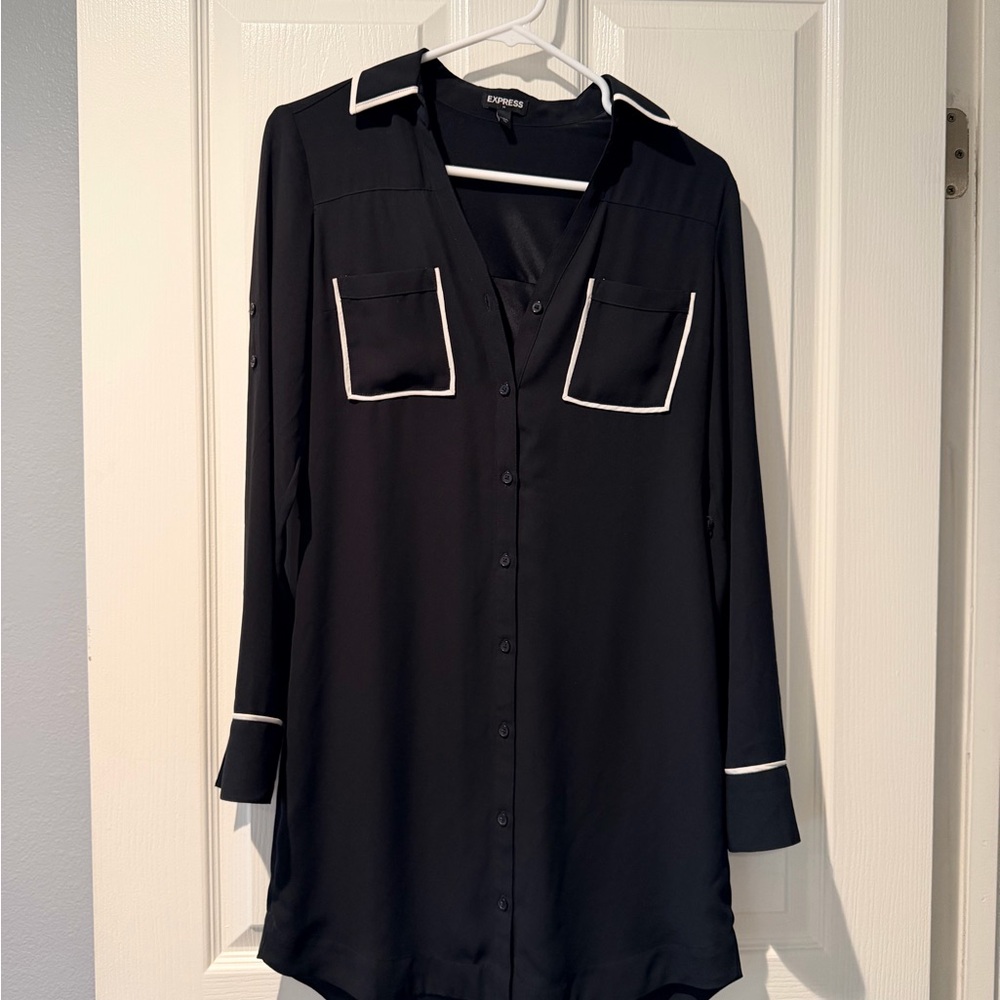 Express Black Long Sleeve Dress with White Trim